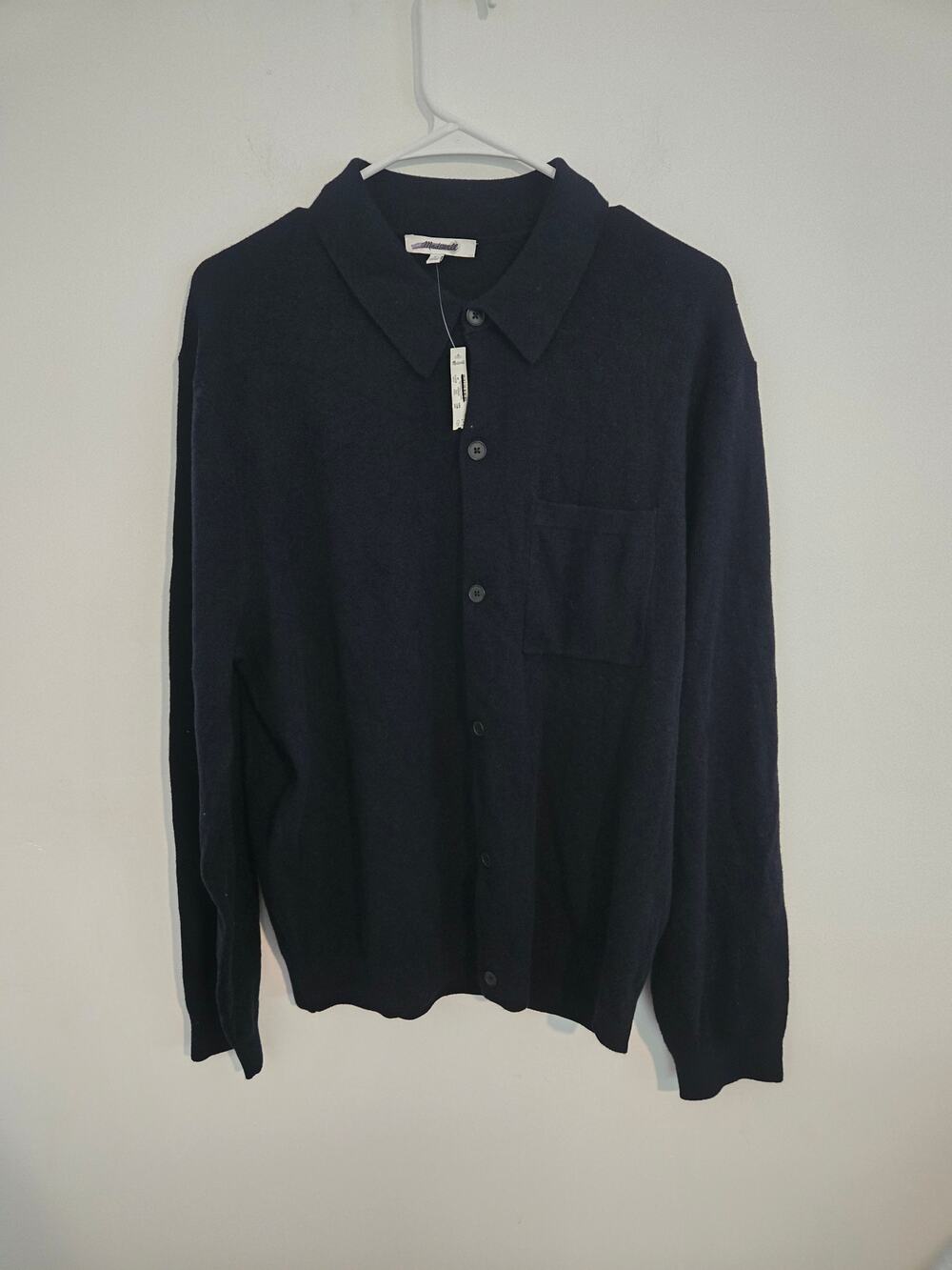 NWT Madewell Half Milano Stitch Collared Cardigan mens navy size M